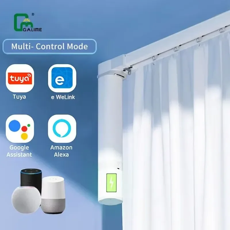 Galime Smart Curtain Lithium Battery Rechargeable Wireless Tuya Zigbee Automatic Curtain Motor Alexa and Google Voice Control