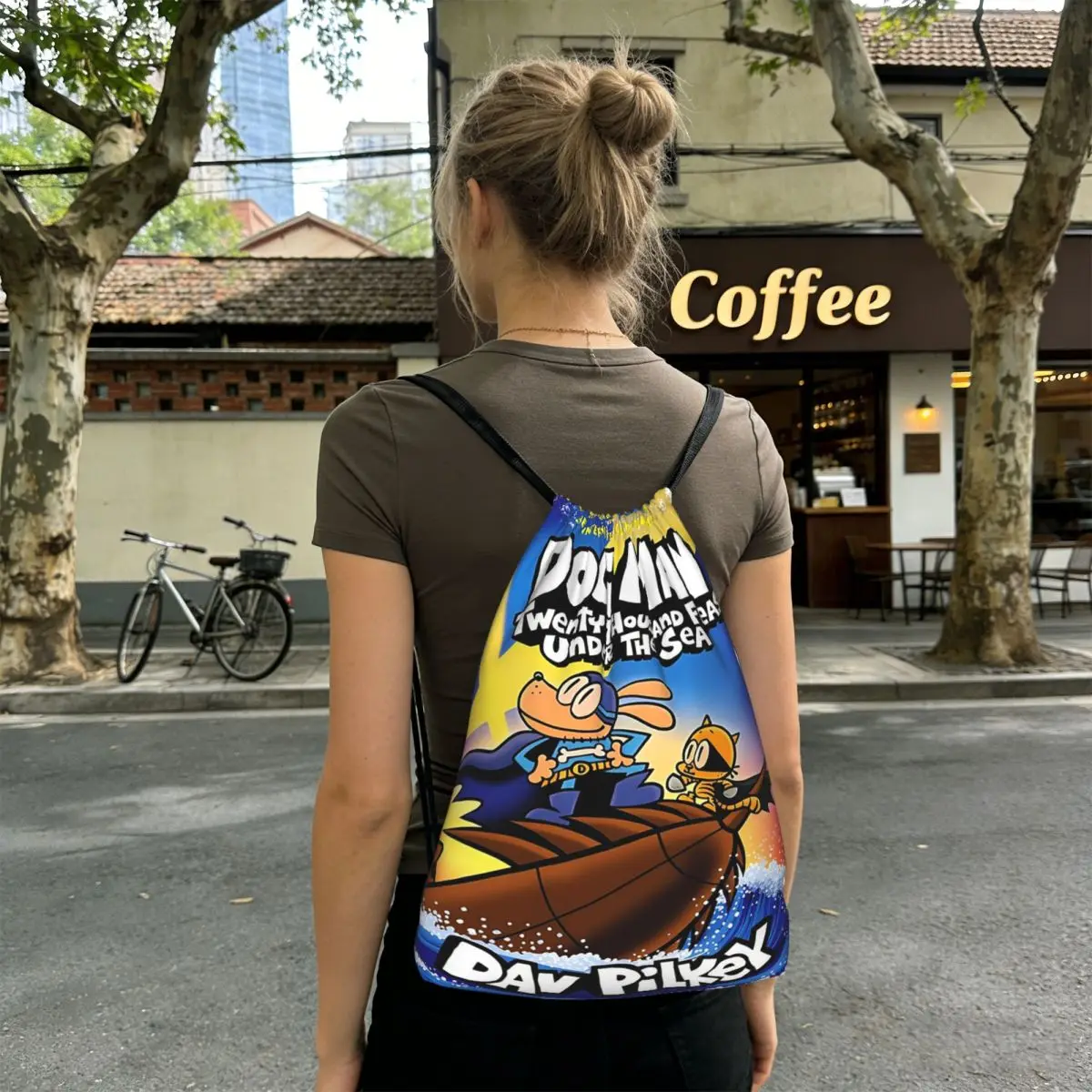 Funny Dogman Poster Animation Adventure Movie Backpacks Fashion Drawstring Bundle Pocket Shoes Bag Book Bags for Travel Students