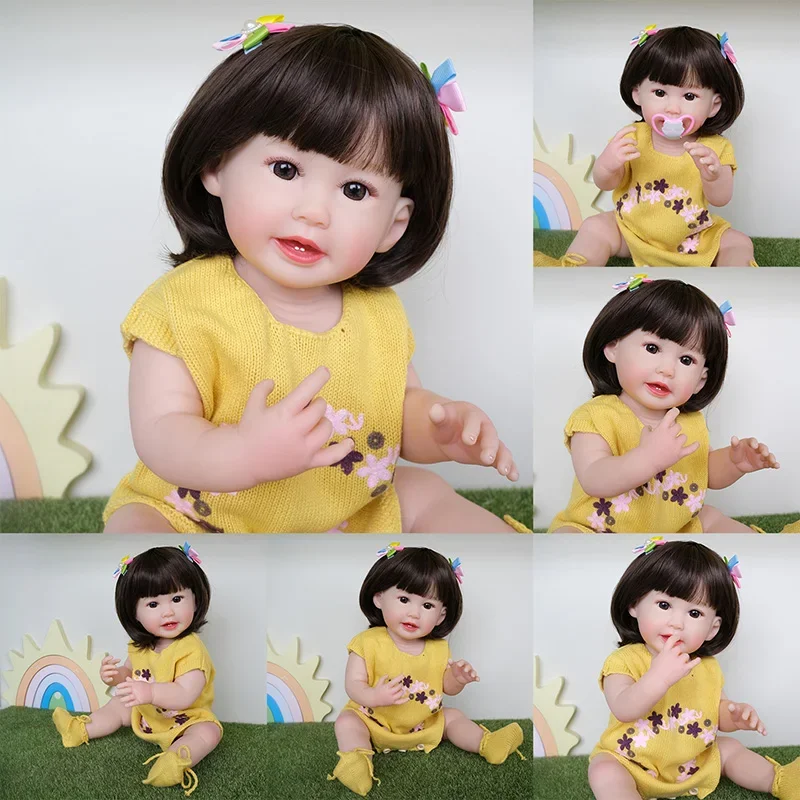 

55CM Lifelike Full Body Soft Silicone Vinyl Reborn Toddler Girl Finished Doll real baby with wig hair for girl gift