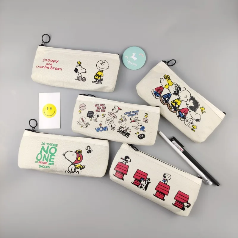 Snoopy Pencil Case Stationery Box Cartoon Canvas Pencil Bag Student Storage Zipper Pouch Boys Girls School Office Supplies Gift