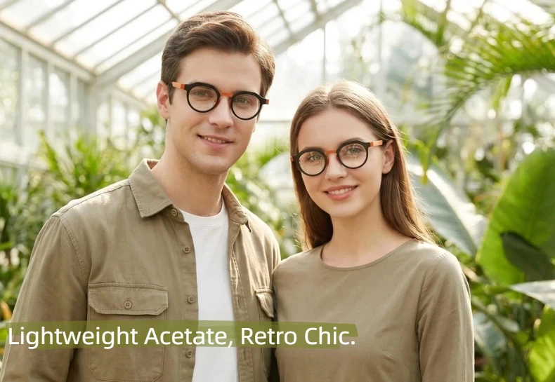 Retro Hochwertige Acetat-Brillen, handgefertigt in Japan, mit einem runden, modischen Rahmen, Unisex-Designer-Markenbrille. – Detail 6