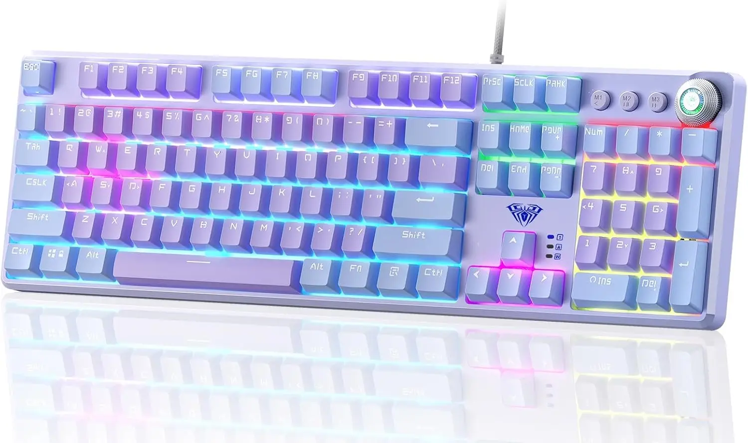 

F2088 Pro 108-Key Purple Mechanical Red Switch Keyboard with RGB Backlight, Removable Cover, Media Knob, USB Wired for PC Mac Ga