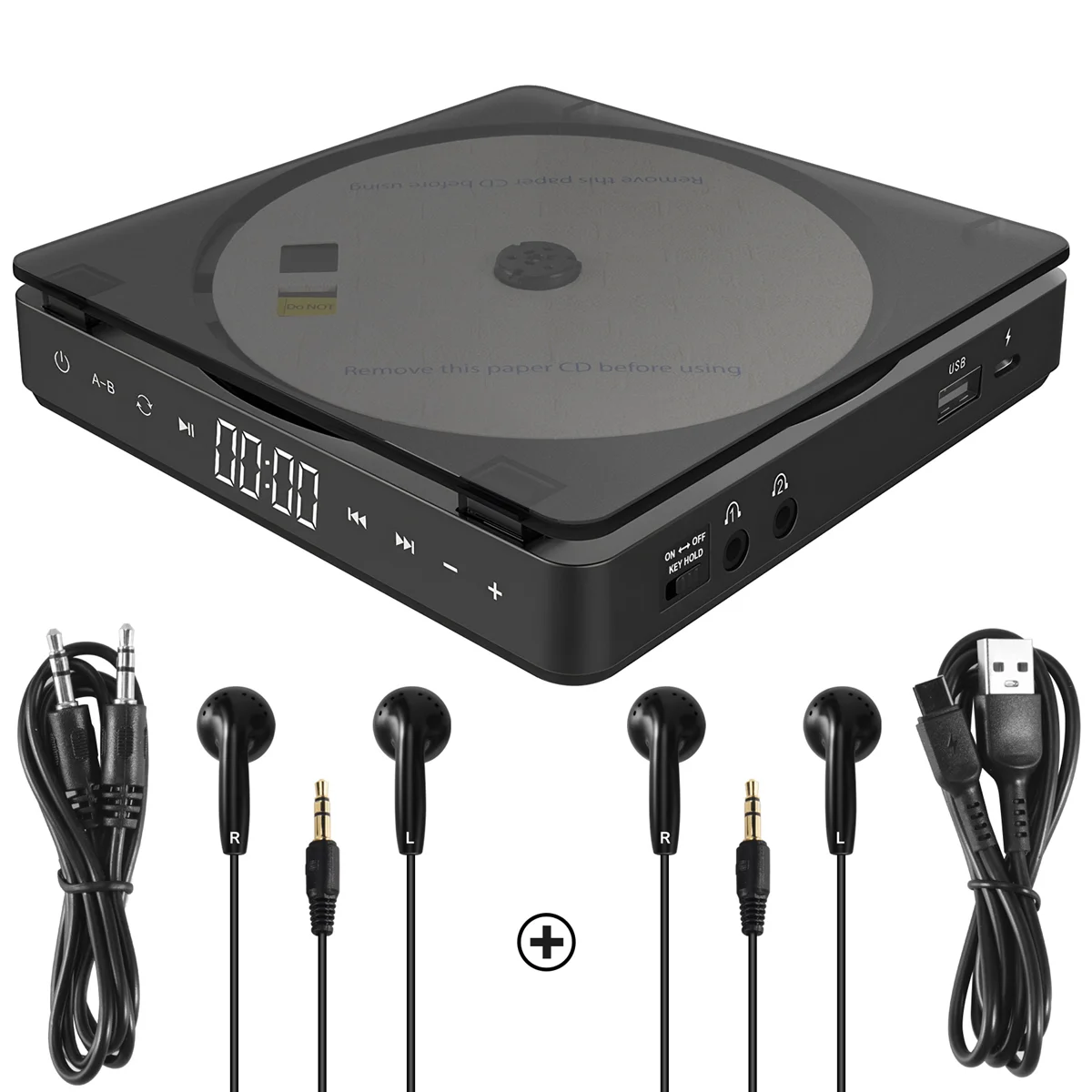 

B27B Compact Sports Portable CD Player Touch Button Rechargable Disc Player Reproductor CD Double Headphones CD Walkman