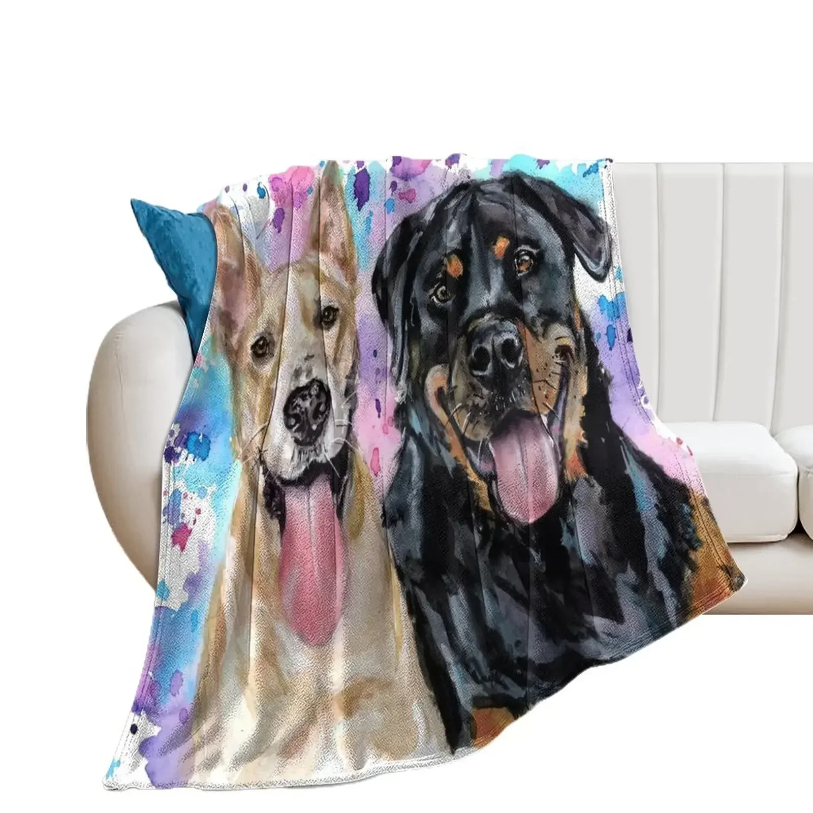 

Watercolour Staffy Cross and Rottweiler Throw Blanket Bed covers Extra Large Throw christmas gifts Stuffeds Blankets