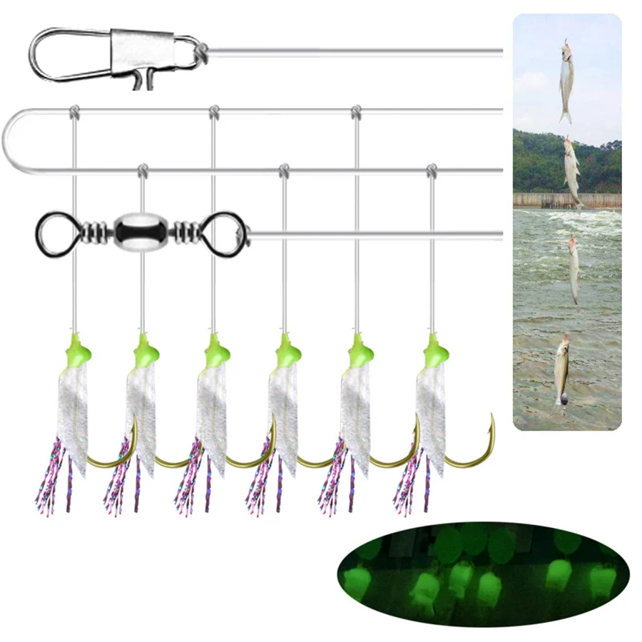 5Packs/lot Fishing Sabiki Sea Fish Skin Baits Rigs 6Rigs/Pack Fishing Lures 8# String Hook For Freshwater