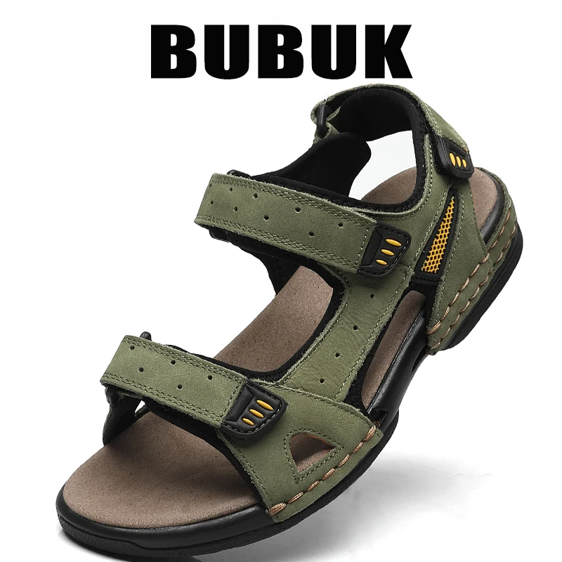 

BUBUK men's fashion first-layer cowhide beach sandals, light wading shoes, summer outdoor hiking shoes, commuting to work