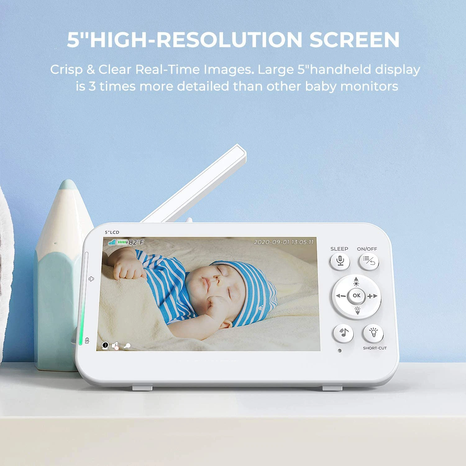 5 Inch Big LCD Screen 2.4G Wireless Intercom Baby Monitor 720p  Temperature Display Nanny Cam Babysitter Night Vision Camera