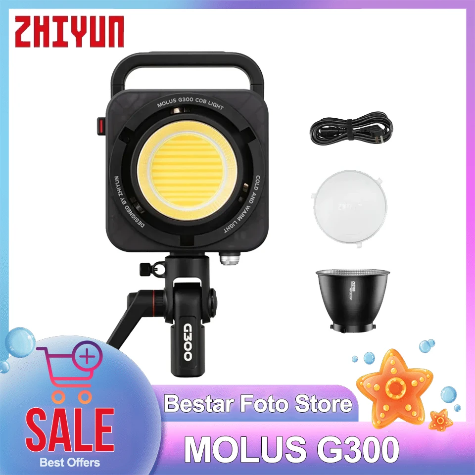 

ZHIYUN MOLUS G300 300W COB Photography Fill Light Bowens Mount Bi-color 2700-6500K Video Light Built-in 14 Lighting Effects