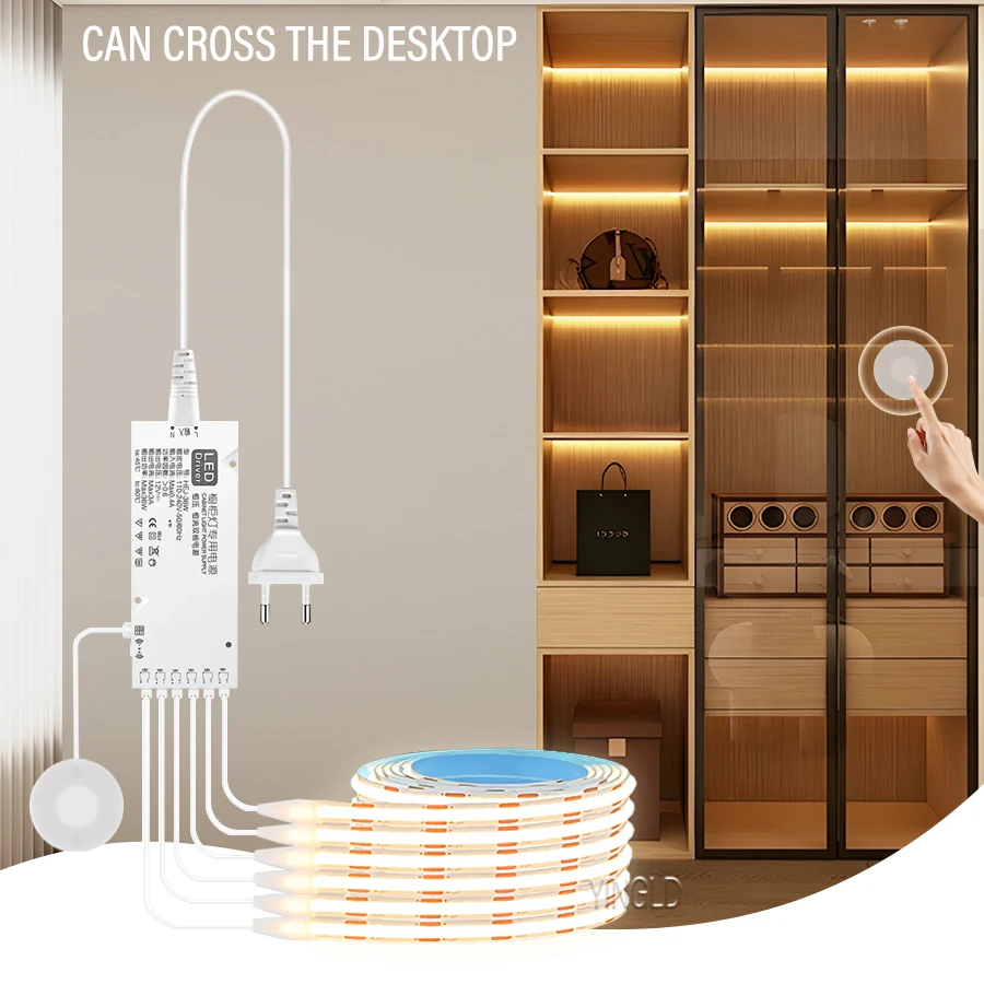 220V/110V Lighting for Cabinet Lampara LED Closet Motion Light EU COB Strip Kitchen Wardrobe Indoor Penetrable Hand Scan Touch