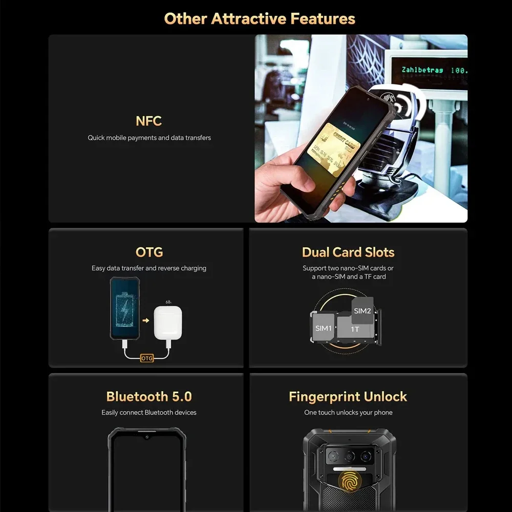 Oukitel WP23 Plus 4G Rugged Smartphone Android 14 6.52" HD 8GB+256GB Unisoc T606 Octa-core Mobile Phone 10600mAh 13MP NFC Phones