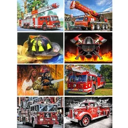 DIY Diamond Painting Full Square Fire Truck Set Firefighter Cross Stitch Diamond Embroidery Mosaic Picture of Rhinestones Gift