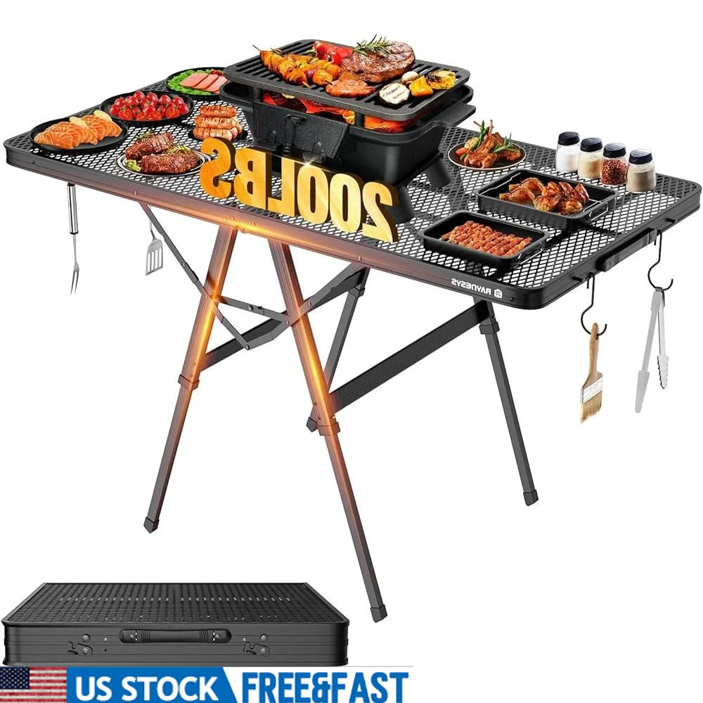 

Foldable Grill Table Height Adjustable Portable Table 200lbs Load Capacity Outdoor Camping Picnic BBQ Aluminum Alloy Easy Clean
