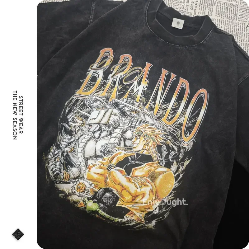 Anime Jojo Steel Ball Run T-shirt Joutarou Dio Gyro Zeppeli Vintage Washed T Shirts Y2K Manga Oversized Short Sleeve Tops Tees view 5