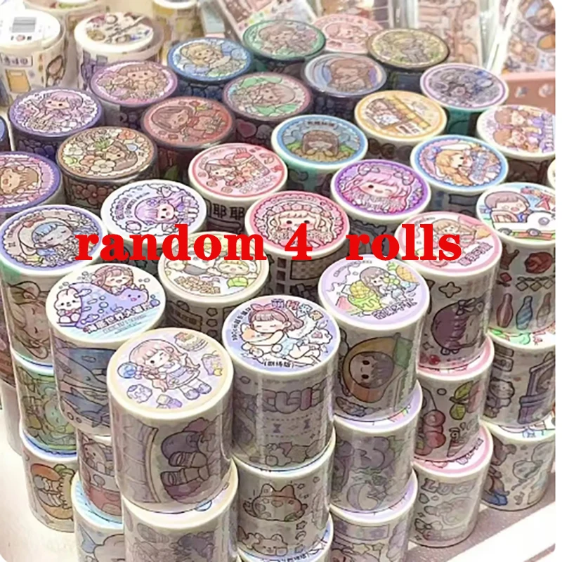 Telado Random 4 Rolls Children's Cartoon Stickers Full Roll Tape Set Special Oil and Paper Tape Non Repetitive Gift Box