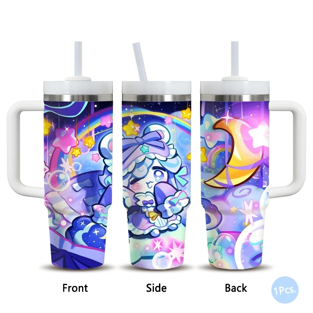 Cool C-cookie Run Kingdom Vacuum Flasks 40oz Stainless Steel Insulated Tumbler with Handle & Straw Leakproof Travel Mug