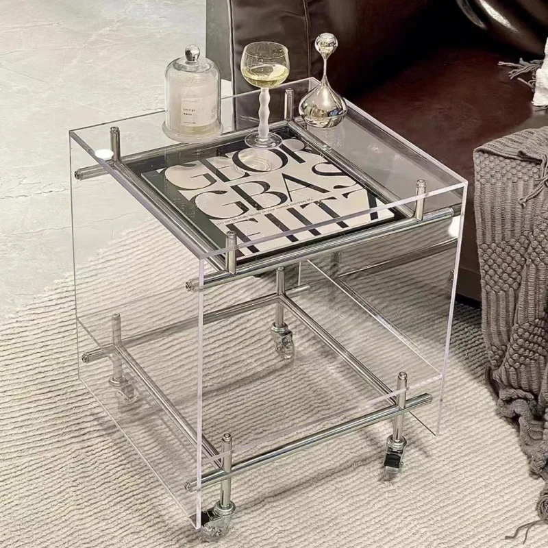 

acrylic, side table, trolley, storage cabinet, medieval, living room, mobile coffee table