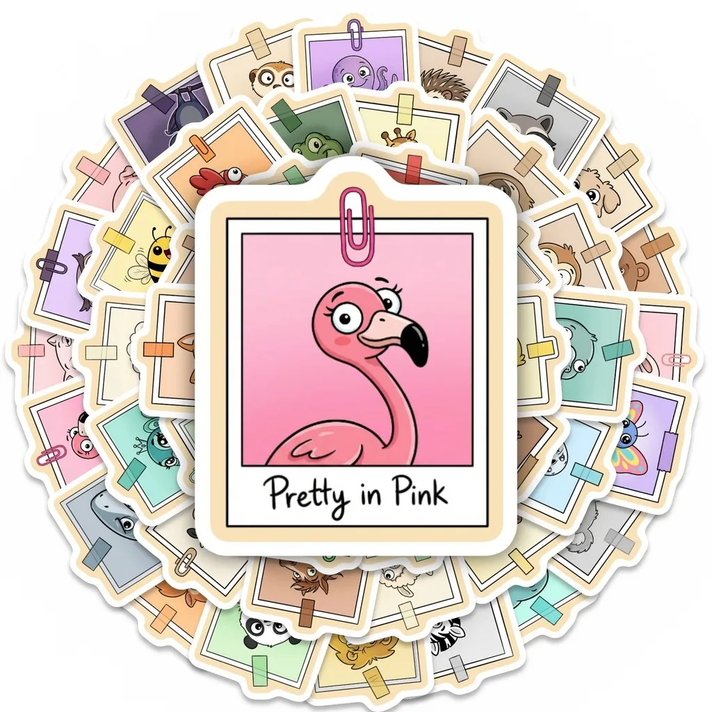 50Pcs Polaroid Style Cute Animal Stickers, Waterproof Cartoon Decals for Journal, Luggage DIY Decor Anime Worlds Store