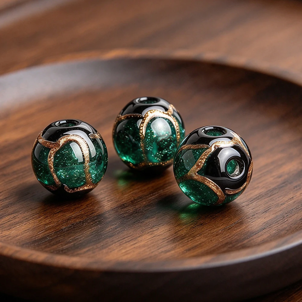 3PCS 8/10/12/14/16MM Black Gold Gold Gold Sand Glass Beads Round Scattered Beads Spaced Beads DIY Jewelry Bracelets Beads
