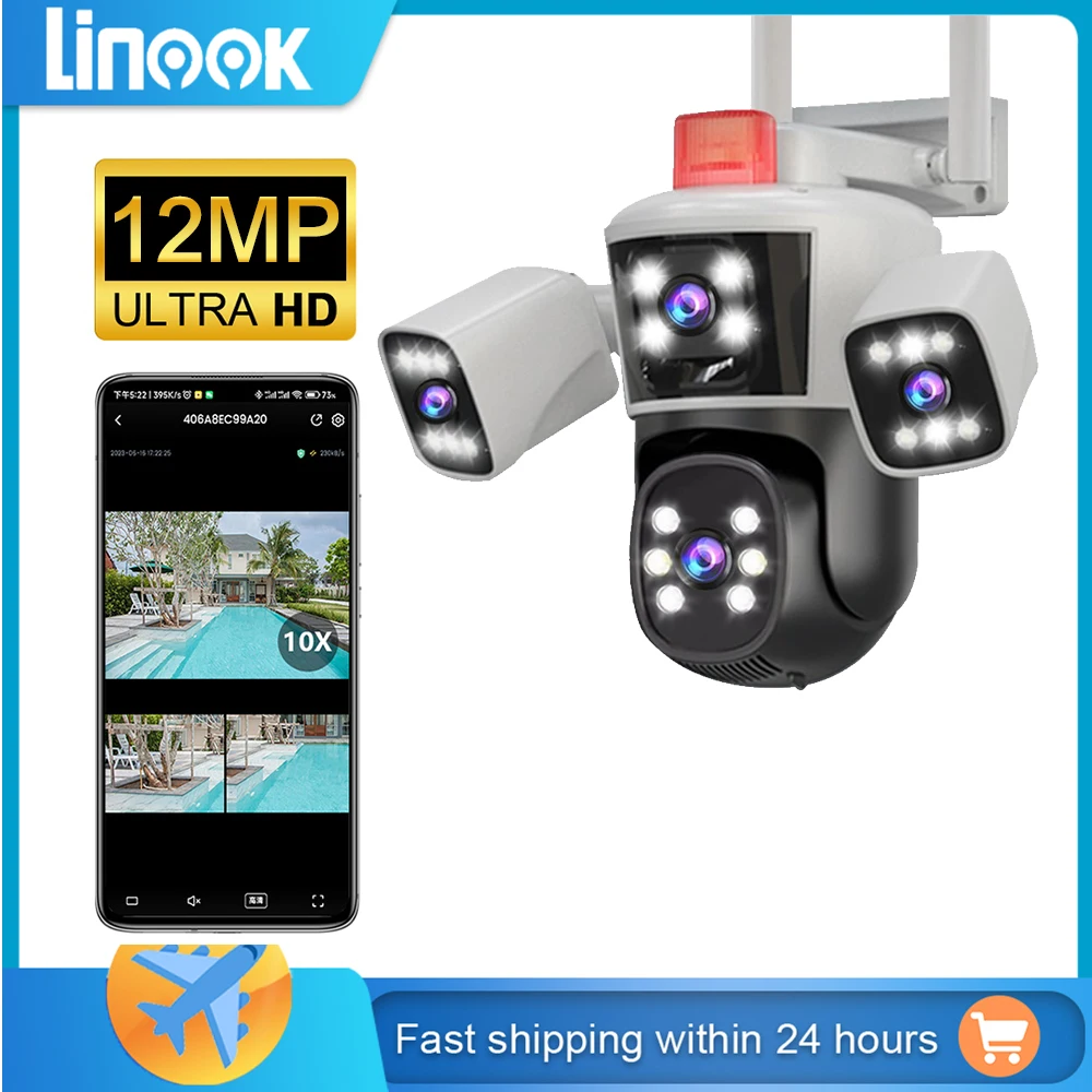 

Linook 12MP, 4K, 3-объективная, Wi-Fi камера наблюдения, наружная Wi-Fi камера видеонаблюдения, IP-камера, камера seguranca Wi-Fi, защита безопасности