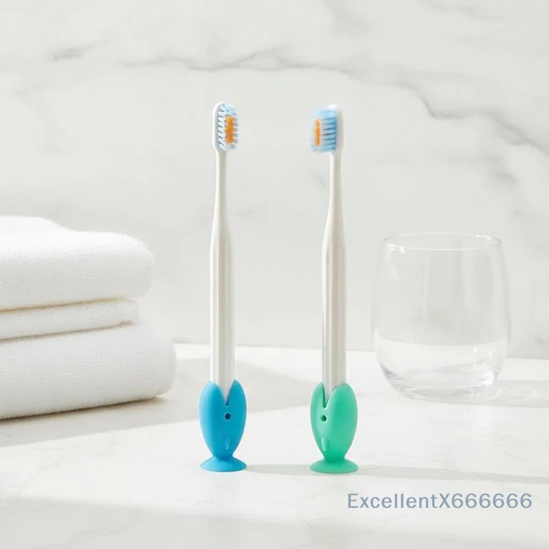 4PCS BPA Free Fish Shape Silicone Toothbrush Holder Standing Toothbrush Storage Rack for Kids Bathroom Use