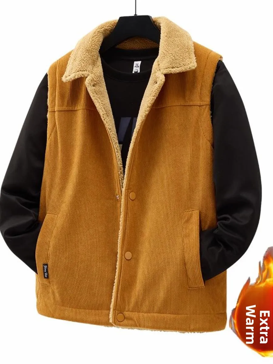 

Thiened вельветовый мужской жилет, теплая осенне-зимняя куртка в стиле ретро, большой размер, дизайн с подплечниками, модная рабочая одежда