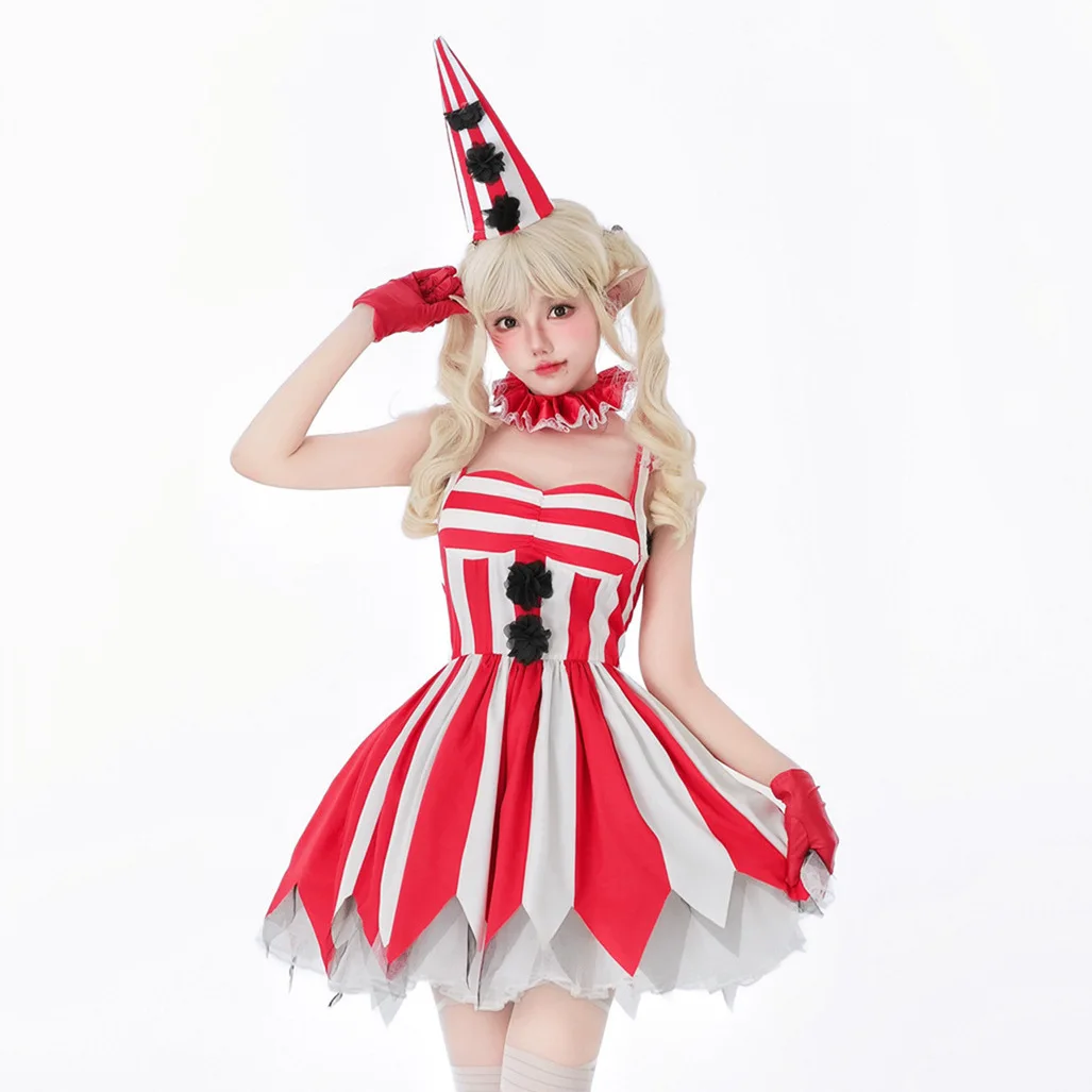 

loweenevilClownCostumeWomen'sDrReincarnatelownRedDeviliLookCircusThemeScaryPuppetCostumeFor Ladies