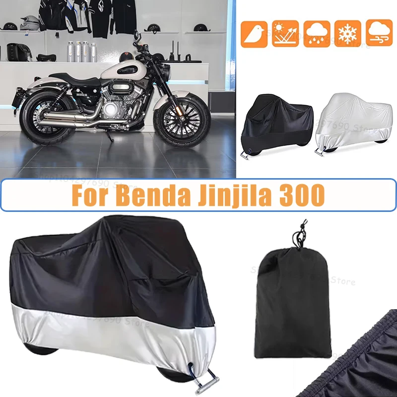 210D Oxford Motorcycle Cover Waterproof All Season UV Protection For Benda Jinjila 300 Anti-Tear Windproof Motorbike Cover