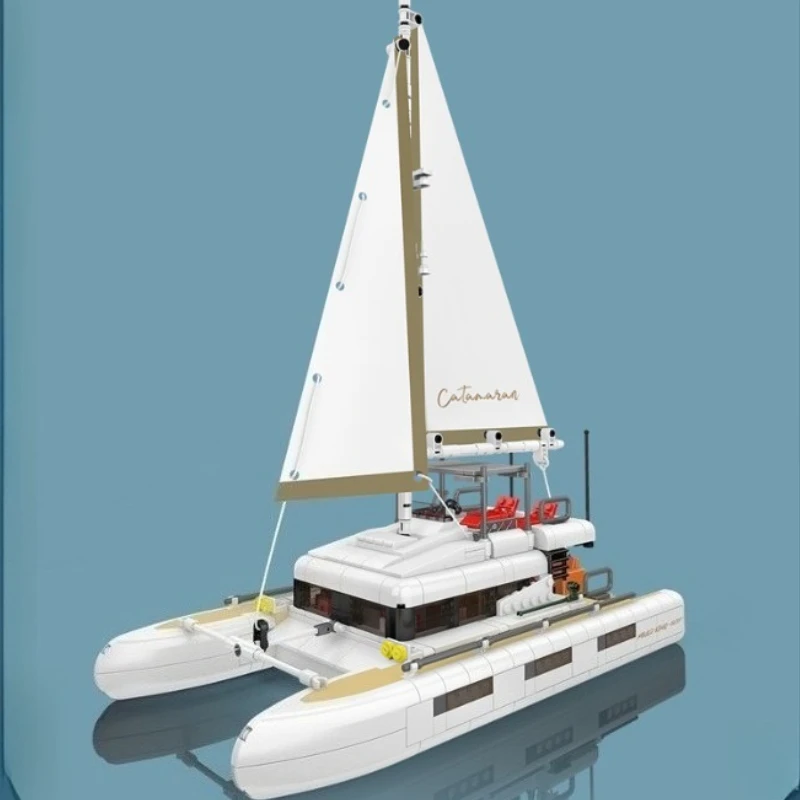 Katamaran Baustein Modell Boot Dekompression Montage Kit Holz Segelboot Spielzeug Ornamente Kreative Junge Geschenk