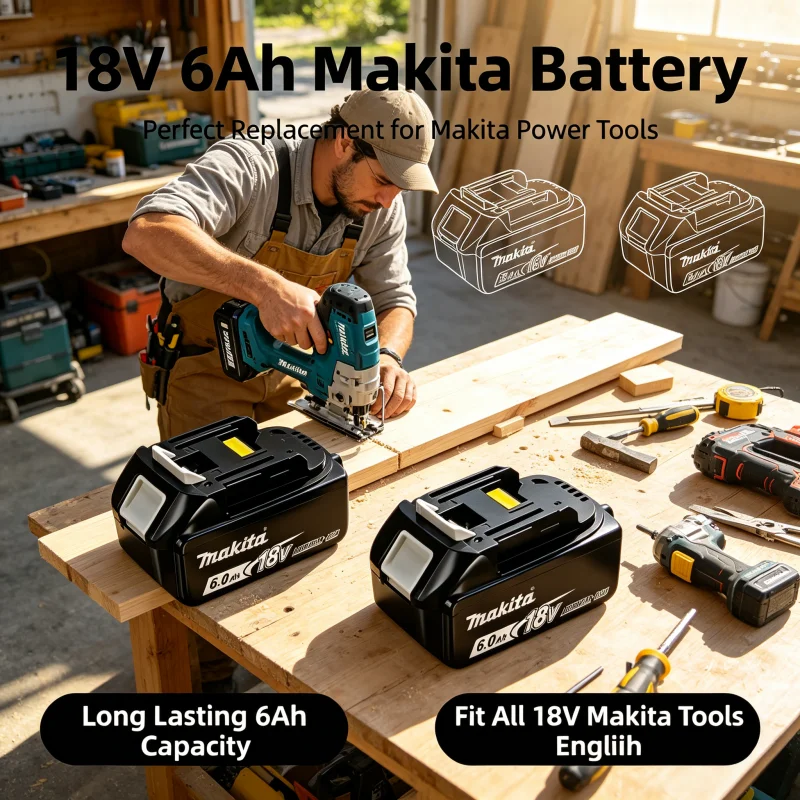 

Original 18V 6.0Ah Li-ion Battery Pack for Makita, fits BL1860 BL1430 BL1415, lightweight portable safe power supply