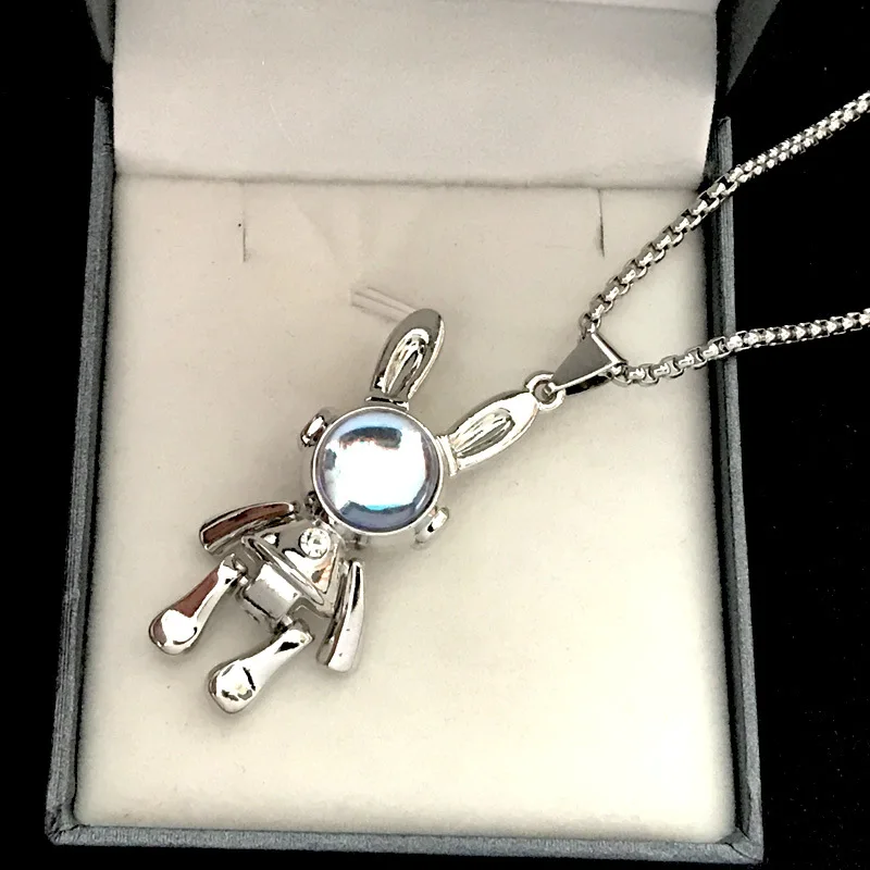 Classic Space Rabbit Stainless Steel Necklace Ladies Versatile Niche Cute Space Rabbit Light Luxury Sweater Chain Long Men\'s