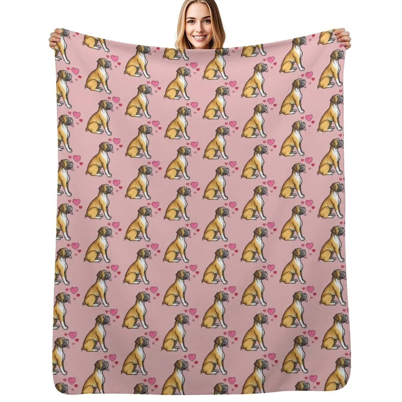 Boxer dog love Throw Blanket decorative Hairy Plaid on the sofa Retros Flannel Fabric Decoratives Blankets