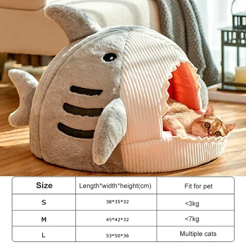 Cat Bed Semi-enclosed Warm Pet Beds Big Mouth Shark Dog Kennel Kittens Basket Cushion Cat House Tent Puppy Cave Cats Accessories