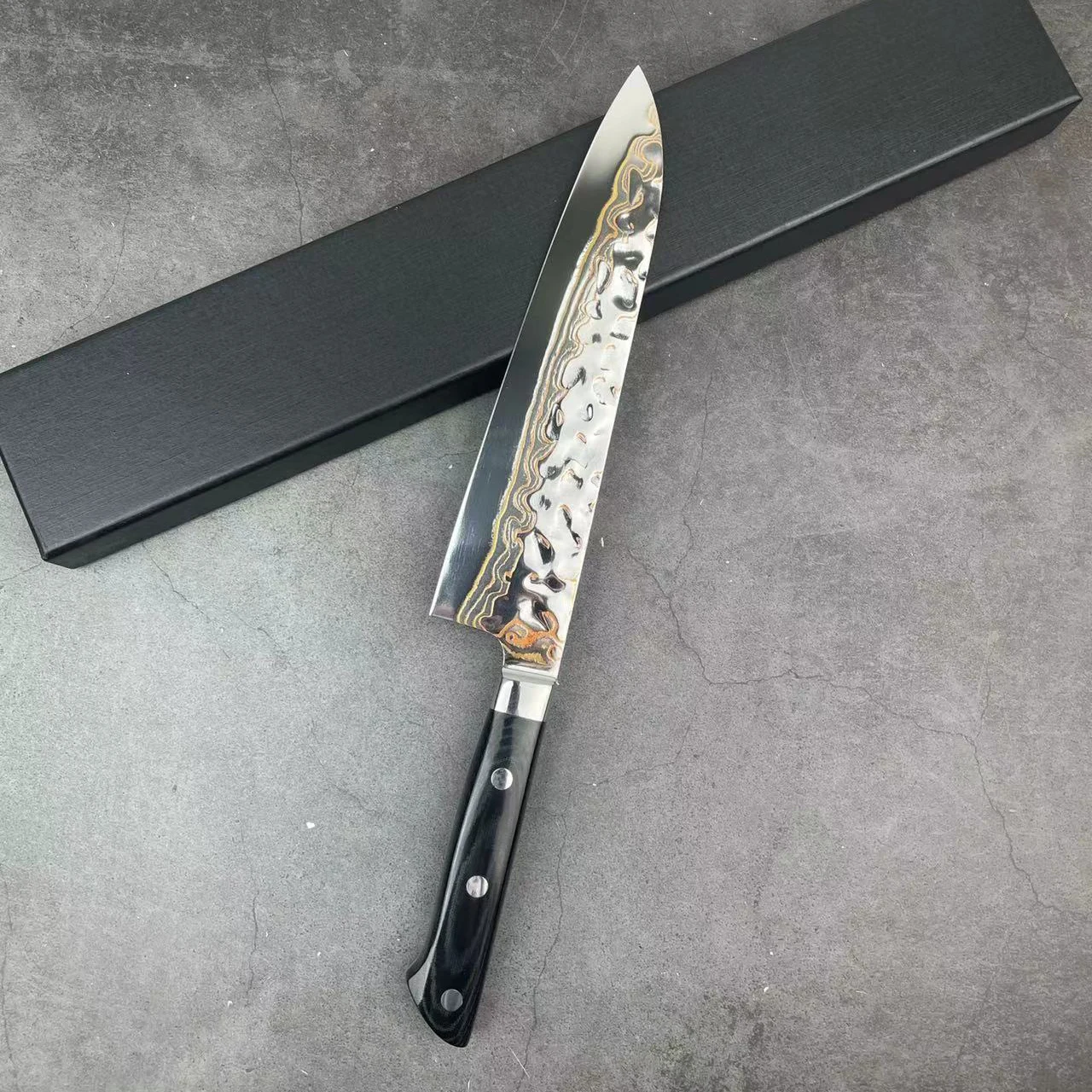 Chefs Cleaver Knife Tricolour Copper Damasus Steel Razor Sharp Slicing Santoku Nakiri 12Cr18CoMoV Kitchen Knives Cooking Tools