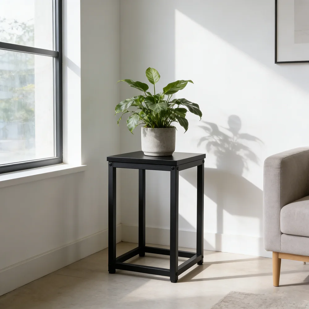 Modern Minimalist Black Iron Square Plant Stand, Freestanding Flower Rack for Indoor Outdoor Balcony Living Room, Home Decor Dis view 3