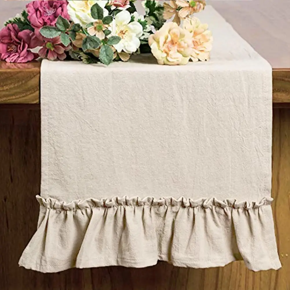 Pure Color Table Runner Shabby Chic Ruffled Table Runner for Baby Shower Bride Shower Rustic Home Table Decoration