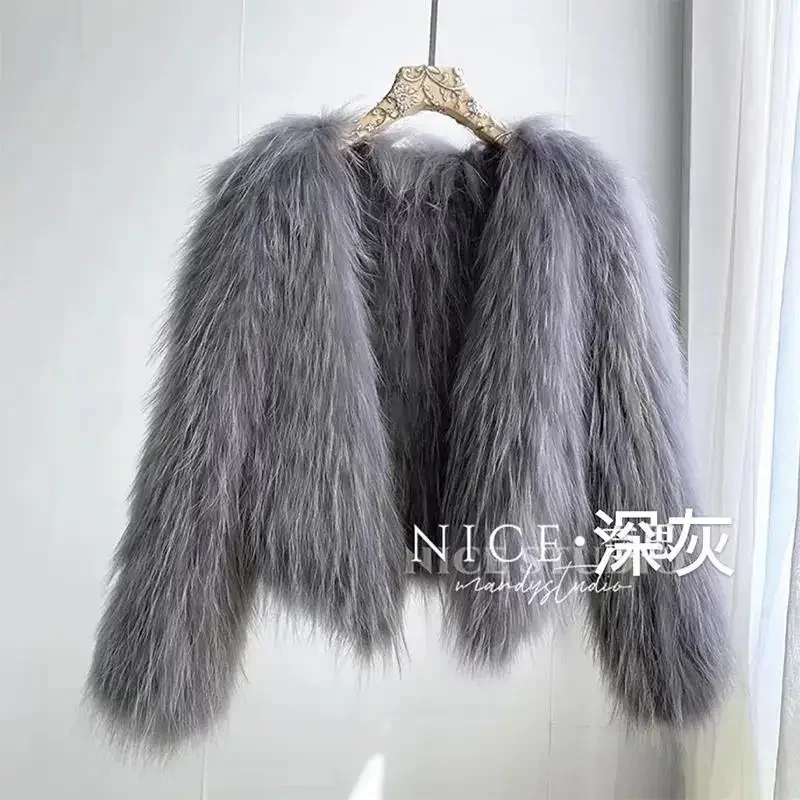 ภาษาฝรั่งเศสคําElegant SocialiteหนาWarm Plushแจ็คเก็ตฤดูหนาวสบายๆพร็อพVคอแขนยาวหลวมFaux Fur Coatผู้หญิง