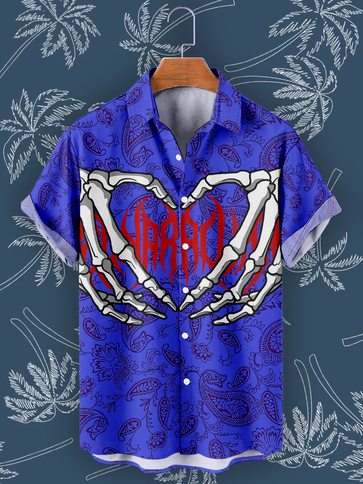 Skull Hand Print Hawaiian Beach Shirt Summer Shopping 2024 Street Style Short Sleeve Oversized Shirt Men's Casual Ropa Hombre