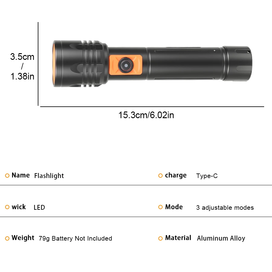 Powerful LED Flashlight Aluminum Alloy Portable Torch USB ReChargeable Outdoor Tactical Zoom Camping Waterproof Flash Light