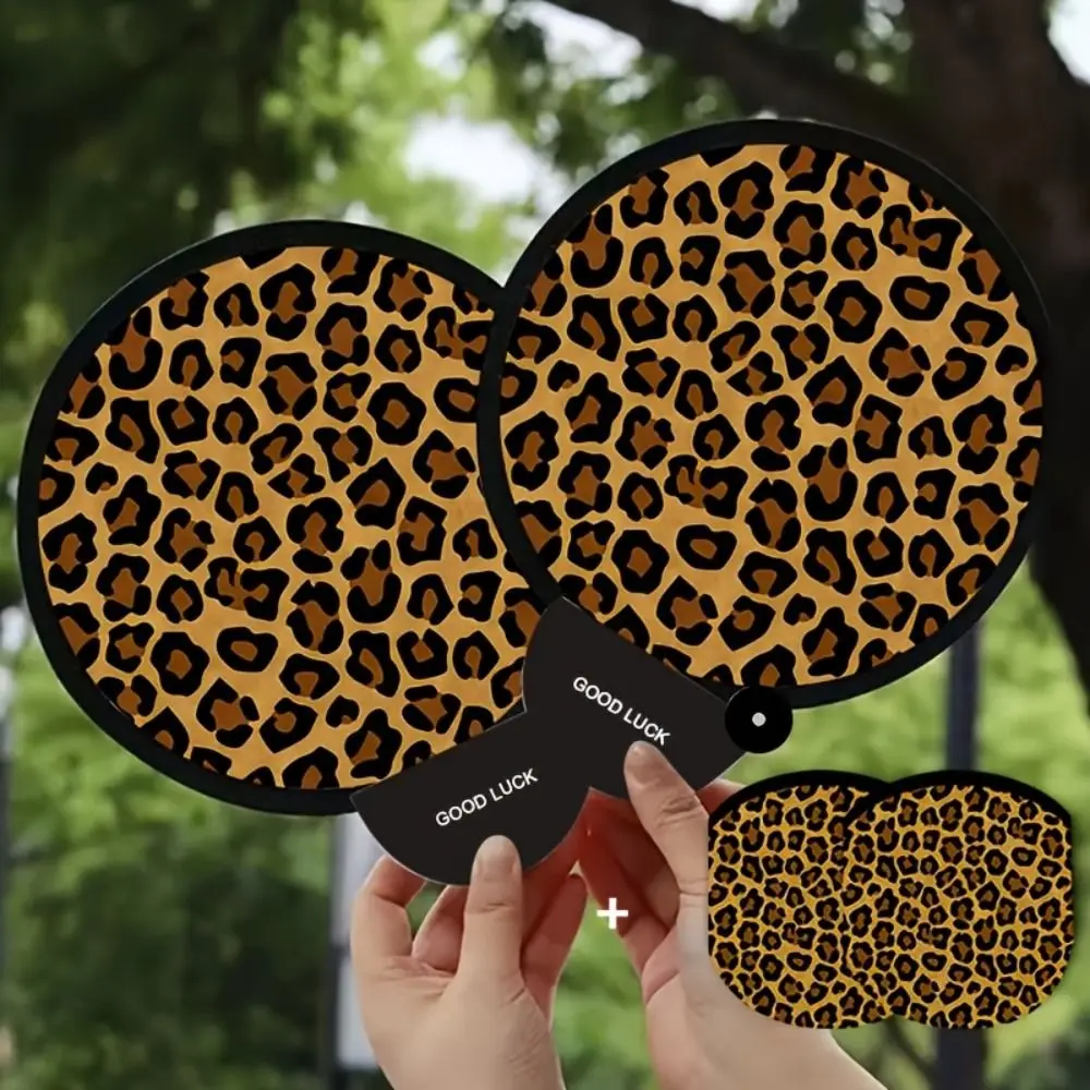 Unique Football Pattern Foldable Hand Fan Lightweight Summer Round Fan Pocket Size Leopard Print Fan Outdoor
