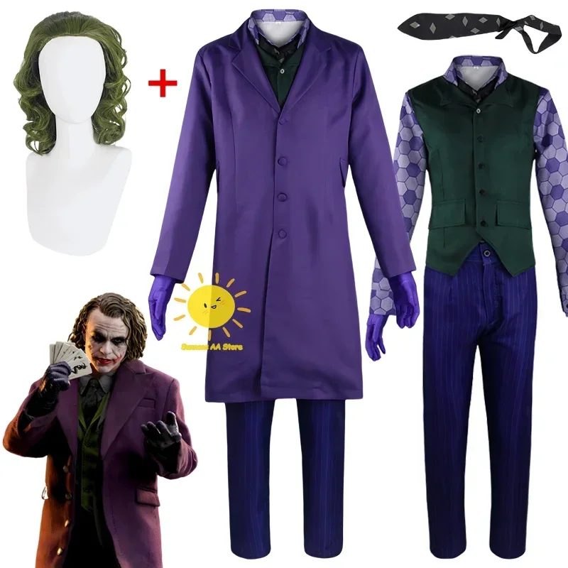 

BEAST KINGDOM Movie Joker Cosplay The Dark Knight Cosplay Costumes Purple Suit Set Green Wig Joker Halloween Party Cos for Gifts