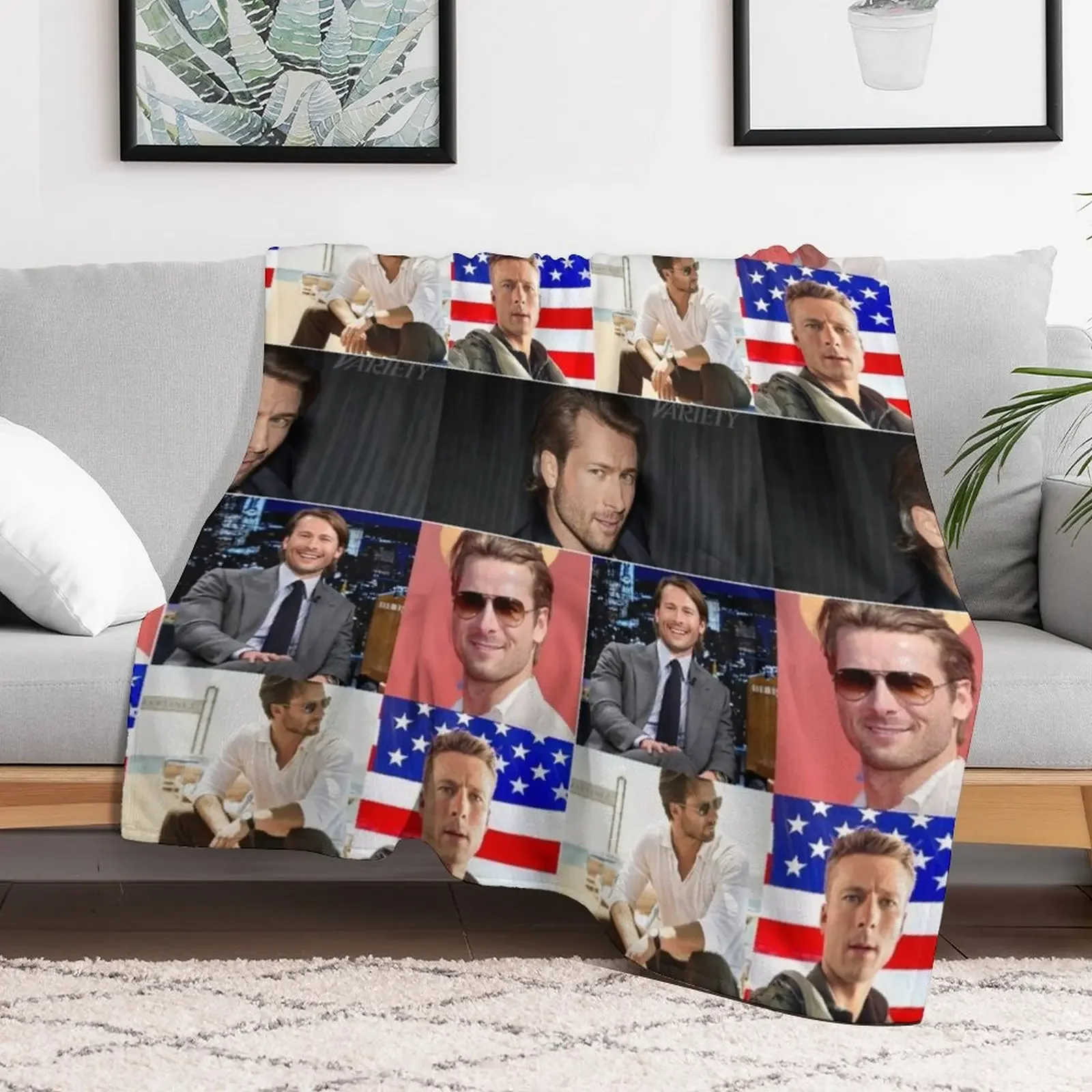 Glen Powell American actor Cool Photos Compilation Collage - 1 Throw Blanket Stylish Couch Blanket for Home Living Room