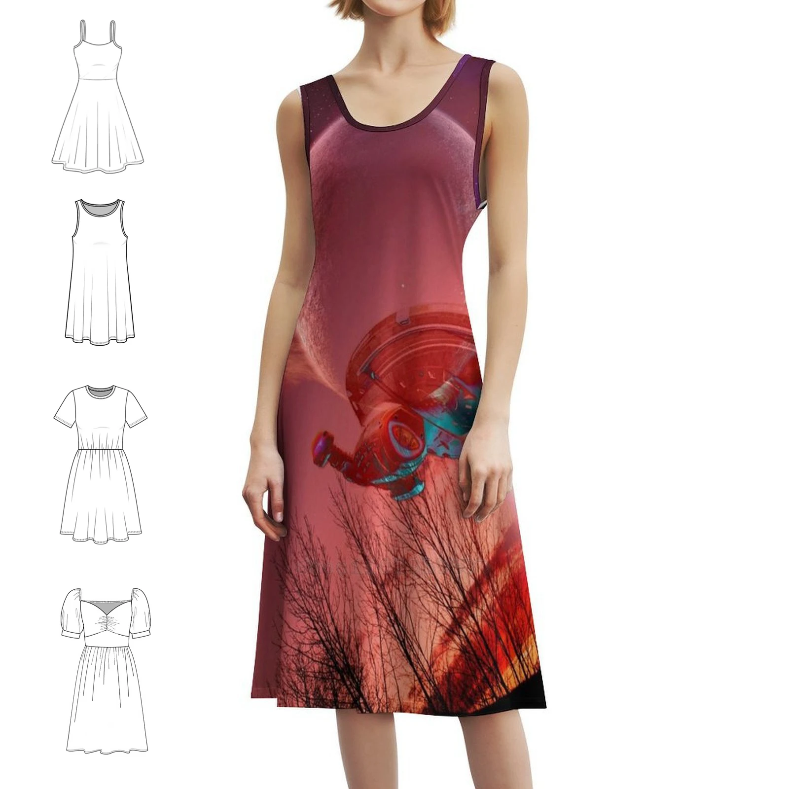 Star Spaceship Women's Elegant Party Dress A-Line Dress With Short/Long/Sleeveless Options Mallybeau Mouse Star Partner Program