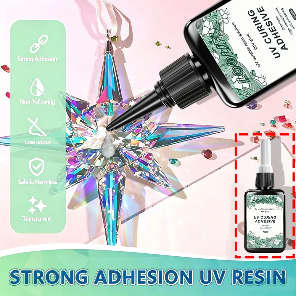 UV Curing Adhesive Crystal Clear Odorless Anti Yellow Self‑Leveling Fast Cure Resin Glue For DIY Jewelry Making  Ornament Repair