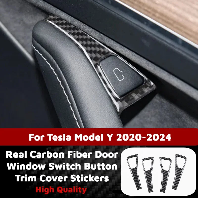 Real Carbon Fiber Door Window Switch Button Trim Cover Stickers for Tesla Model Y 2020-2024 Sport Car Interior Decor Accessories