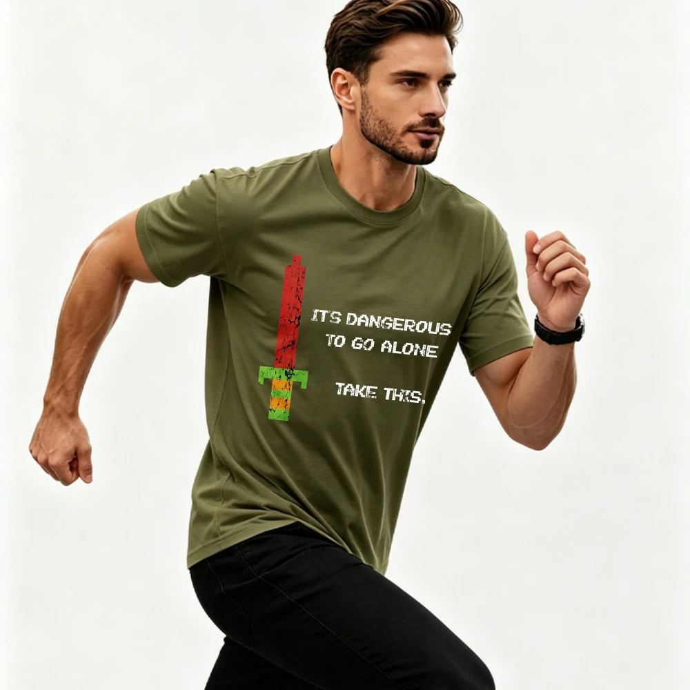 Funny Shirt It's Dangerous To Go Alone Take This Retro Pixel Game Graphic T-Shirt Unisex Gamer Zelda Fan Casual Cotton Tee Gift