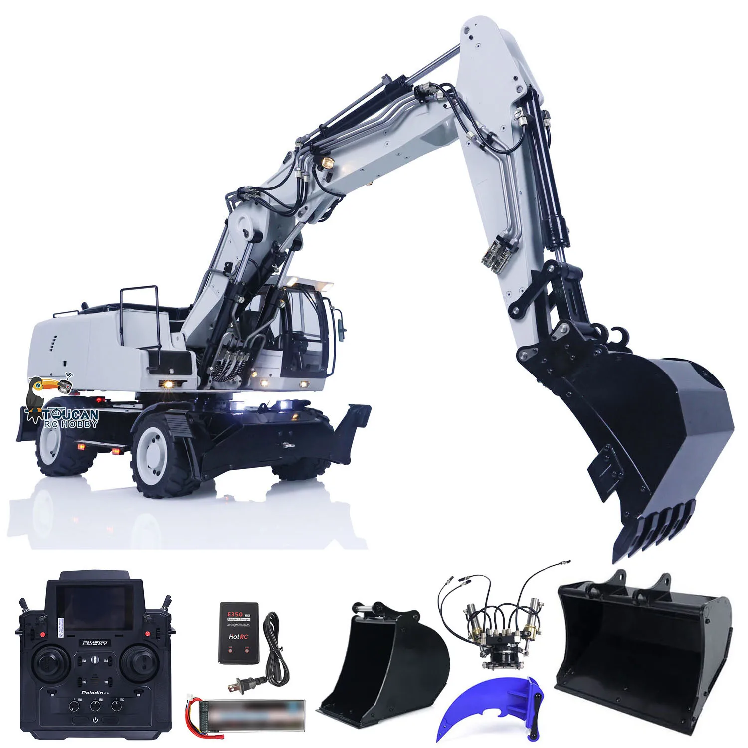 1/14 MTM 946 RC Hydraulic Wheeled Excavator RTR Radio Control Digger Machine Construction Vehicle Tiltable Bucket Lights Toys