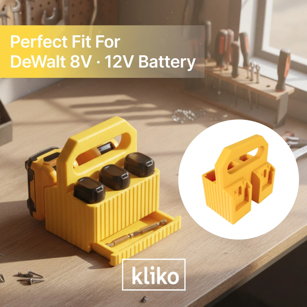 Battery Caddy With Drawer Compatible with DEWALT 8V 12V Battery Holder Tool Storage Organizer Garage Workshop Accessories