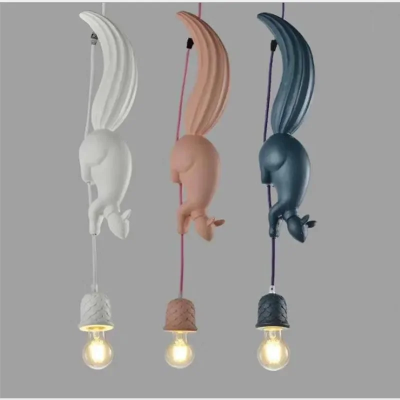 Nordic Modern Squirrel Pendant Lights Kids Bedroom Animal Chandeliers Lamp Children's Room Dinning Kitchen Loft Hanging Light