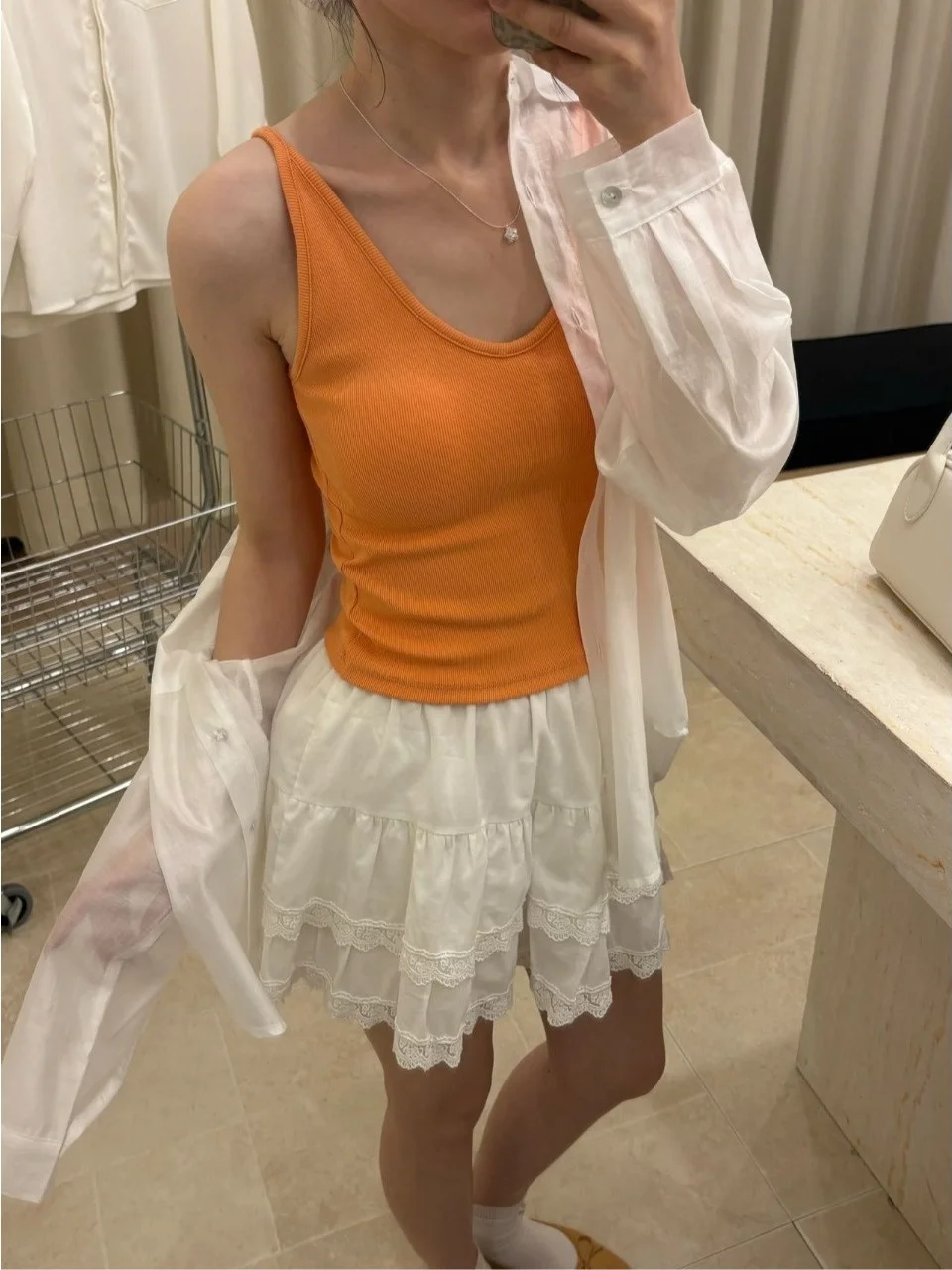 Fashionable Comfortable Women's U-Neck Vest Fixed Cup Pad One-Piece Dongda Gate Style Short Cotton Casual Wear Spring 2024