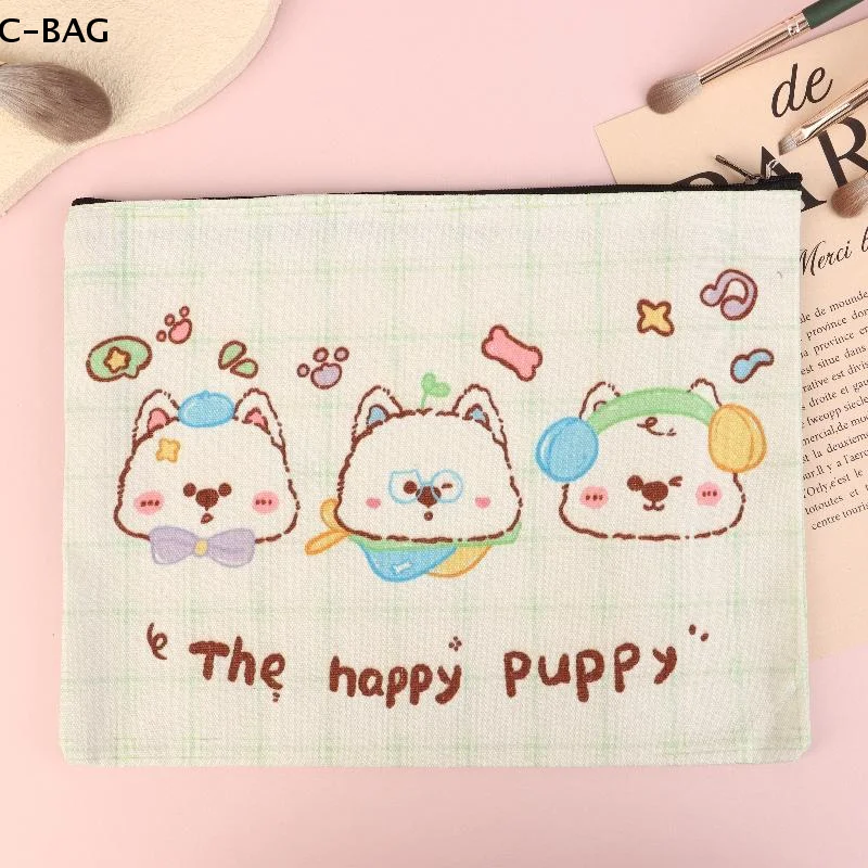 لطيف كلب صغير حقيبة مستحضرات التجميل سعيد جرو قماش مخزن للمكياج حقيبة سعة كبيرة كيس التخزين حقيبة أدوات الزينة السفر